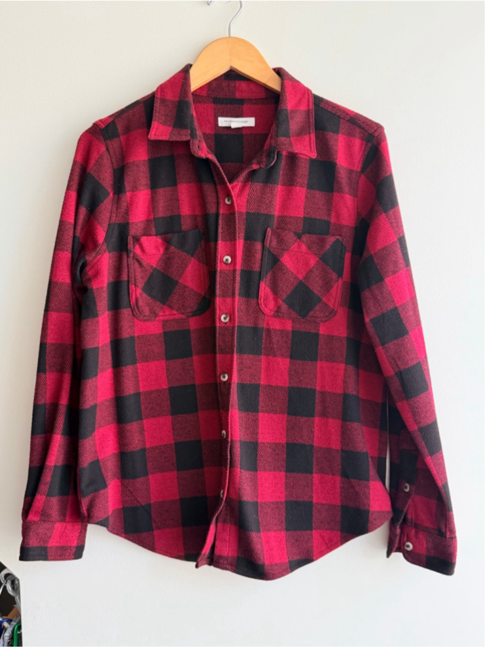 Women's beachlunchlounge Plaid Button Down Shirt Red Black Size L